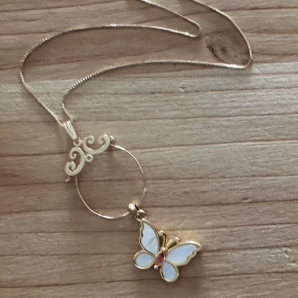 18k 14k Solid Gold Butterfly Pendant Necklace - Picture 1 of 9